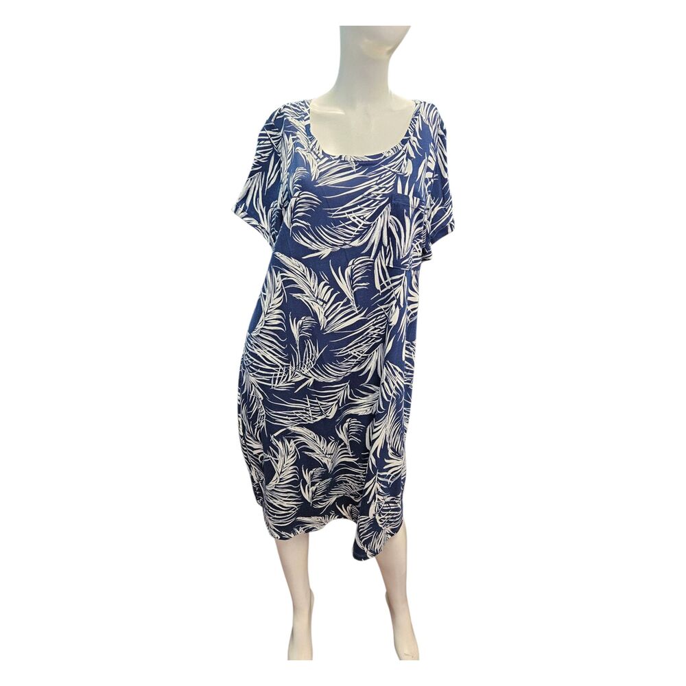 C&C California Blue T Shirt Dress Womens Size 1X Tropical Print New with Tags